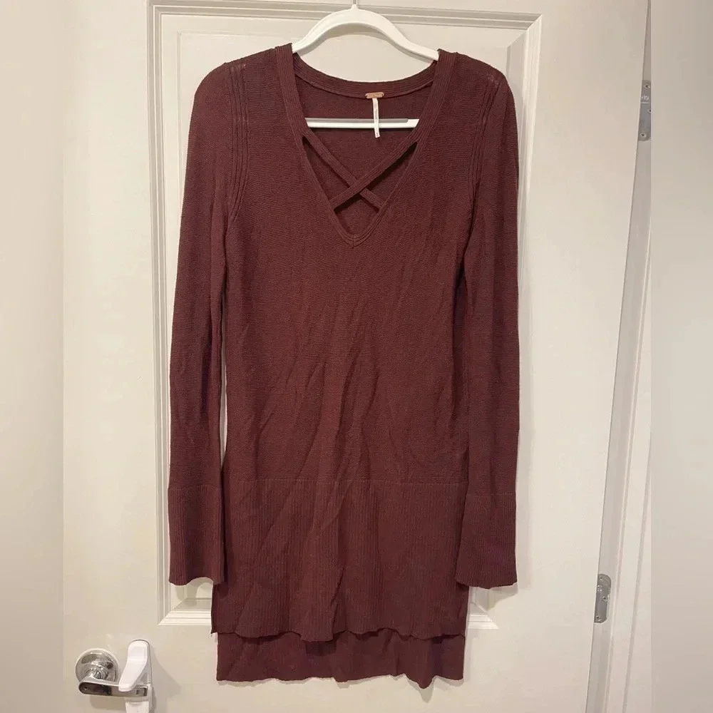Free people Tunic Sweater Wine color Medium